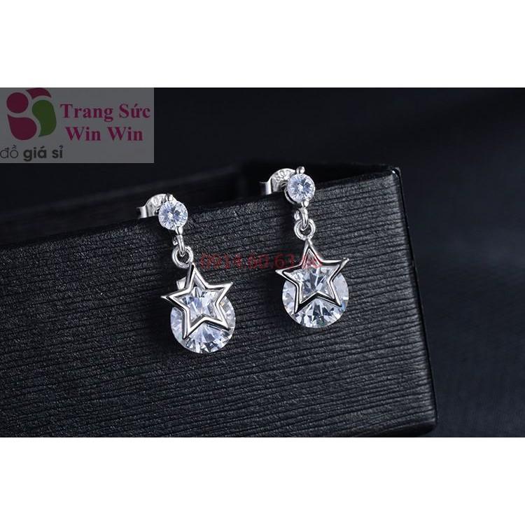 [HCM]Bông tai ngôi sao bạc đính đá tròn