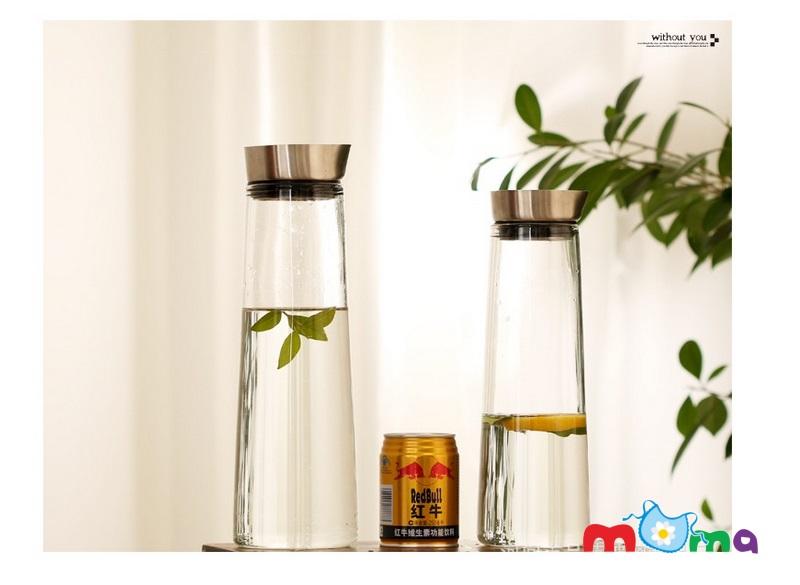 Bình nước Thủy Tinh, chai, lọ thủy tinh có nắp Inox silicon đẹp Water Bottle đựng trà, nước lọc, nước ép trái cây, detox, dung tích 1500ml_HK100