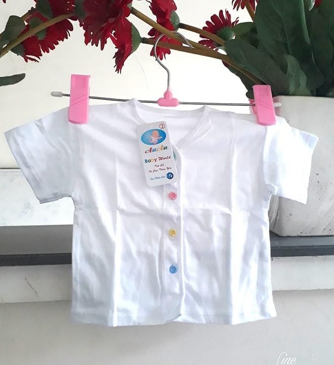Bộ 5 áo sơ sinh tay ngắn An an màu trắng cúc giữa cho bé từ 0-9 tháng