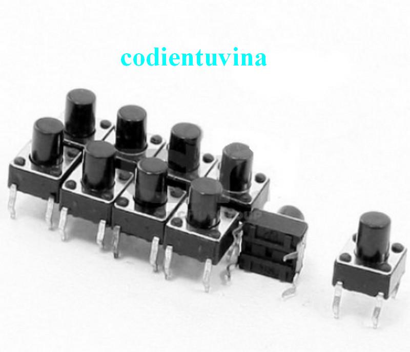 Bộ 10 nút nhấn 4 Chân Vuông Đen 6x6x5mm (Nút nhấn không thấm nước 6x6x7mm)