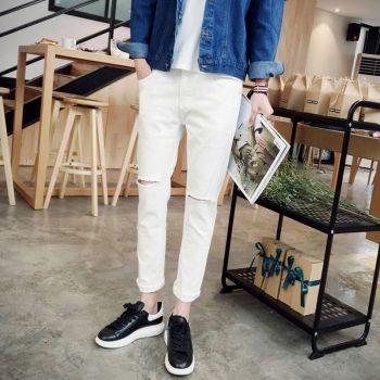 Quần Jean Nam Rách Gối ( jean trắng co giãn tốt)