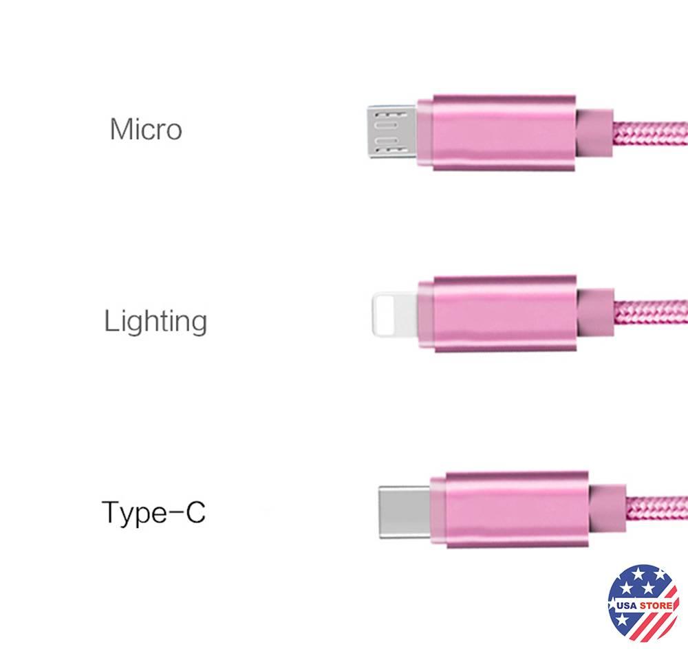 Cáp Sạc 3 Đầu T3 Dây Vải (Giao Màu Ngẫu Nhiên) GPKS1048