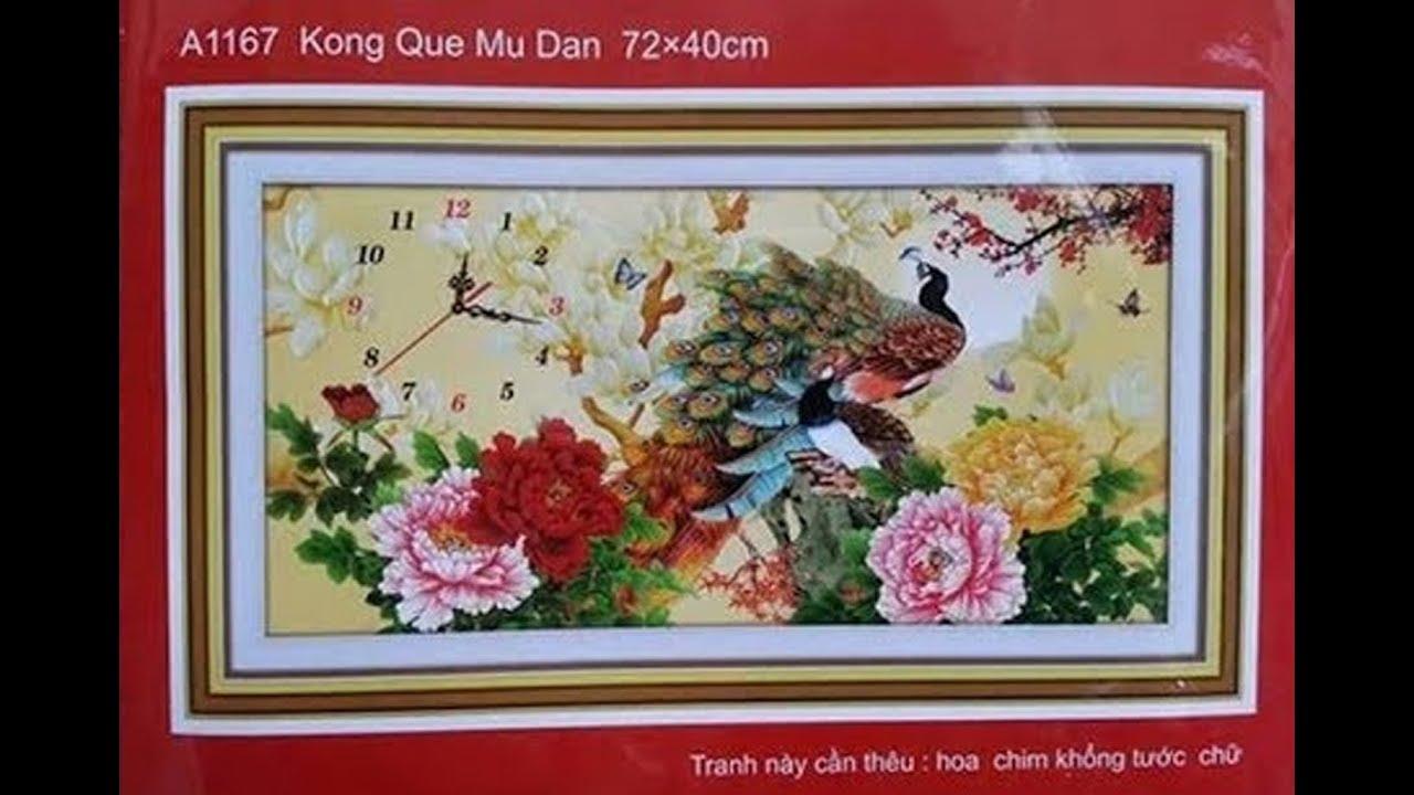 Tranh thêu chữ thập đồng hồ đôi công A1167+ Tặng kèm: Kéo, kim thường và kim siêu tốc- Ngọc Thịnh