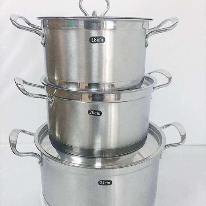 Bộ 3 nồi inox Ecosun BM-S351 18-20-24cm (Nắp Inox – Dùng được với mọi loại bếp)