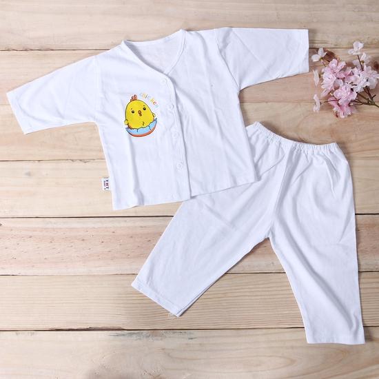 Set 5 bộ quần áo tay dài Bosini màu trắng, cúc giữa cho bé từ 0-12 tháng