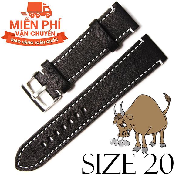 Dây đồng hồ da bò cao cấp SIZE 20mm (đen)