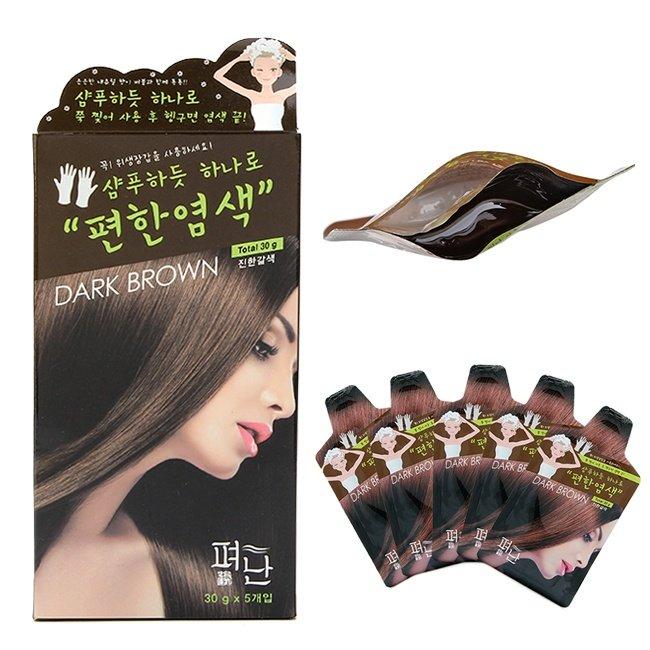 [HCM]Hộp 5 Gói Thuốc Nhuộm Tóc Thảo Dược Dyeing Pyeonan Hàn Quốc - Nâu Đen