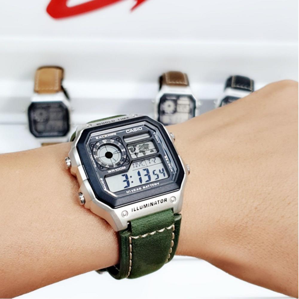 [HCM]Dây da đồng hồ Casio AE-1200WH các loại ( Màu xanh lá )