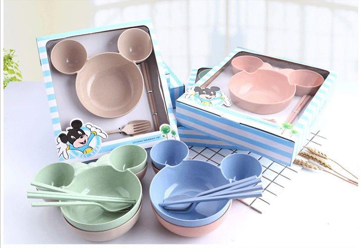 Bát ăn dặm lúa mạch hình Mickey kèm đũa và thìa