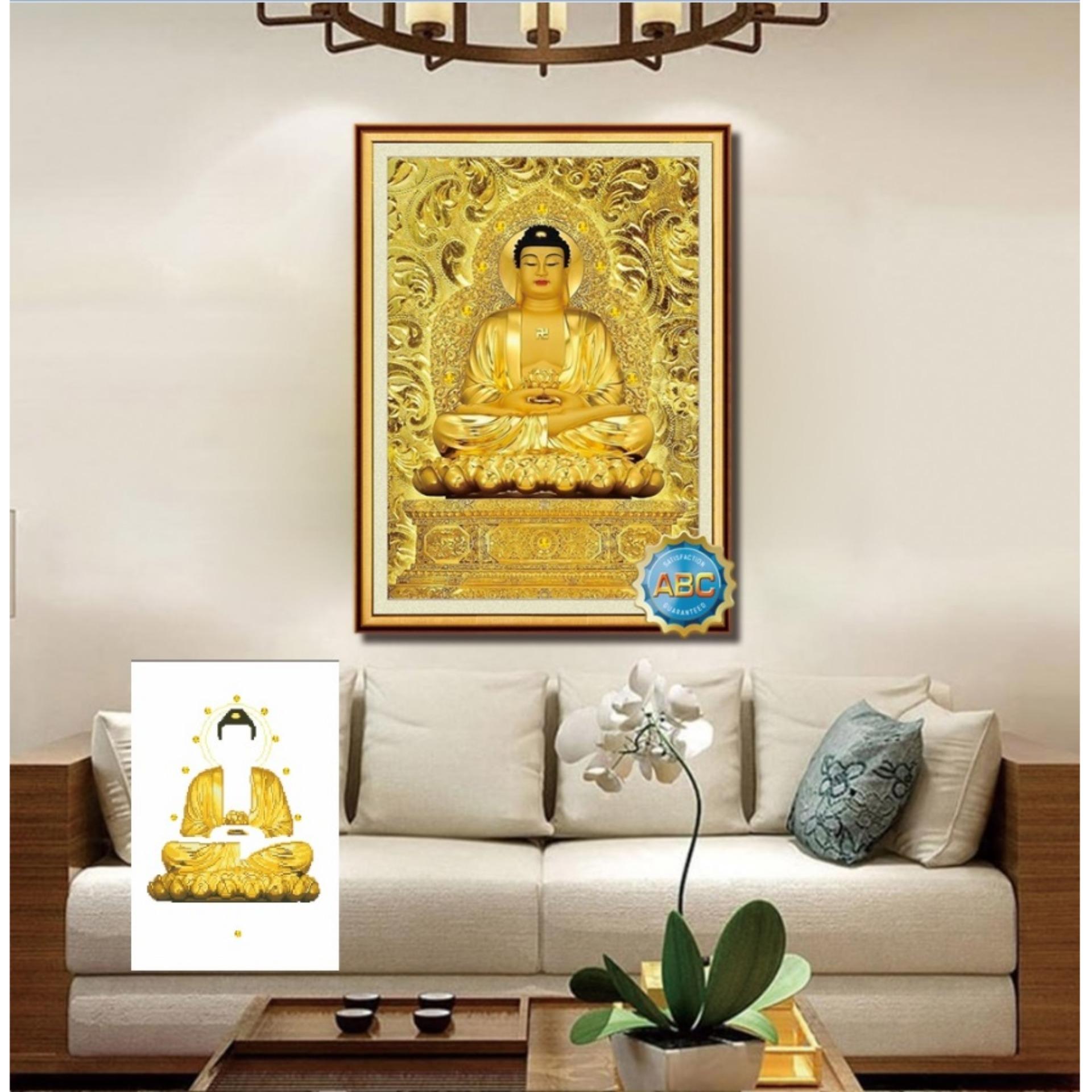 Tranh gắn đá Phật tổ ngồi niết bài Y8094 70x50cm- Ngocthinhshop