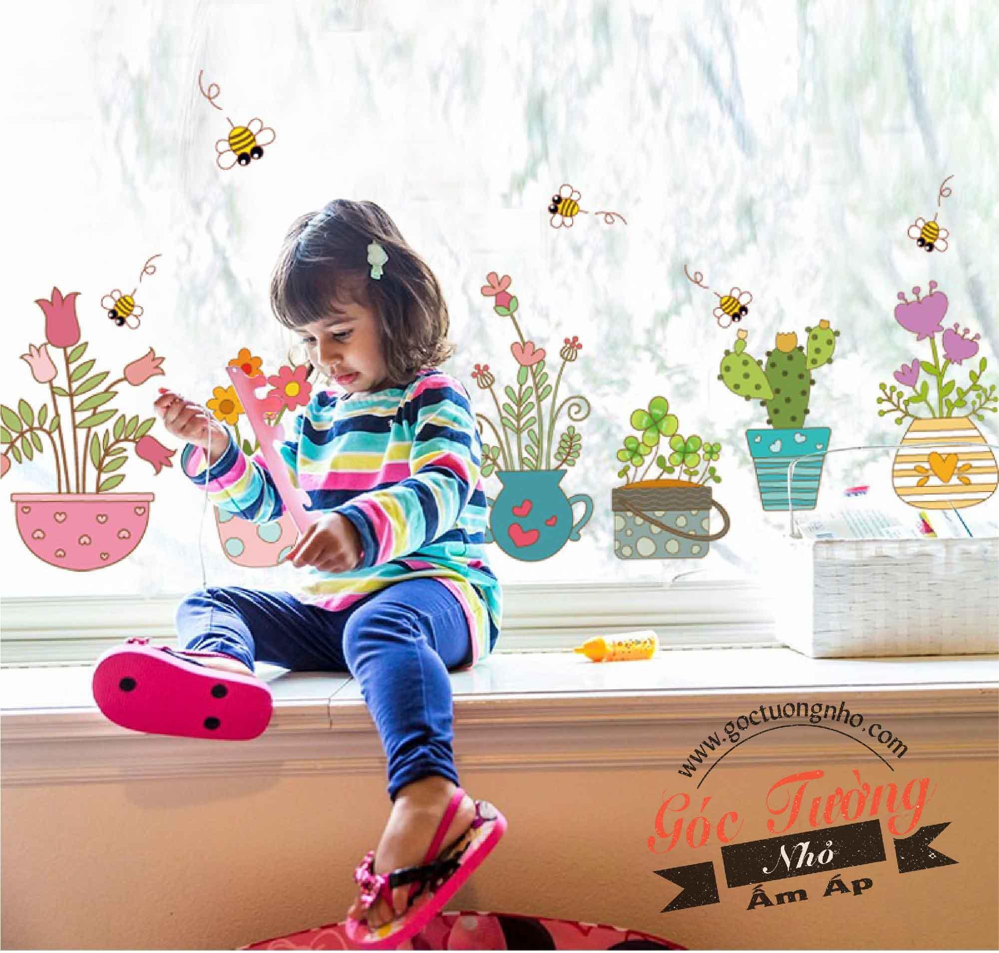 DECAL DÁN TƯỜNG HÌNH CHẬU CÂY SK7065