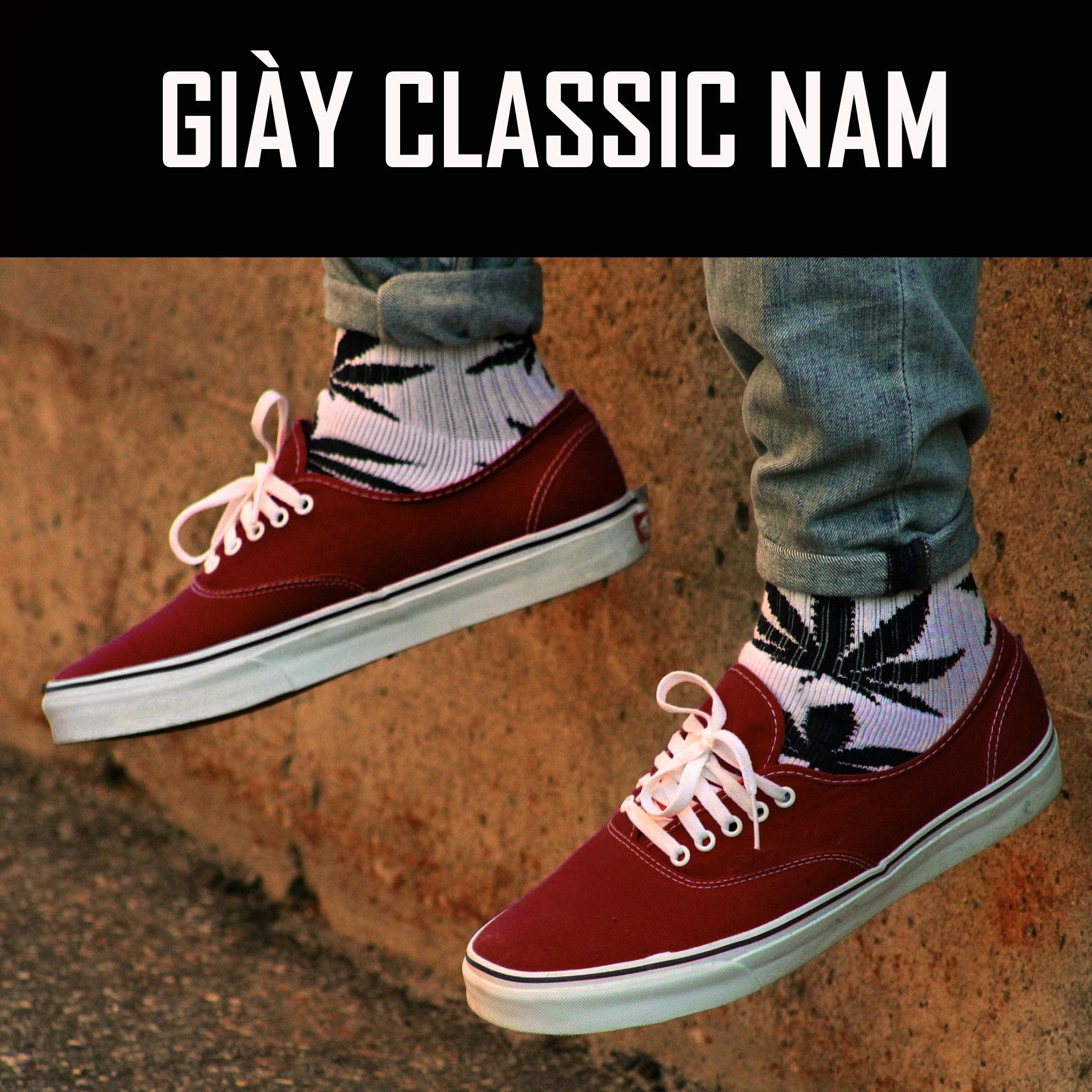 Giày Sneaker Vns Classic Nam Màu Đỏ Đô