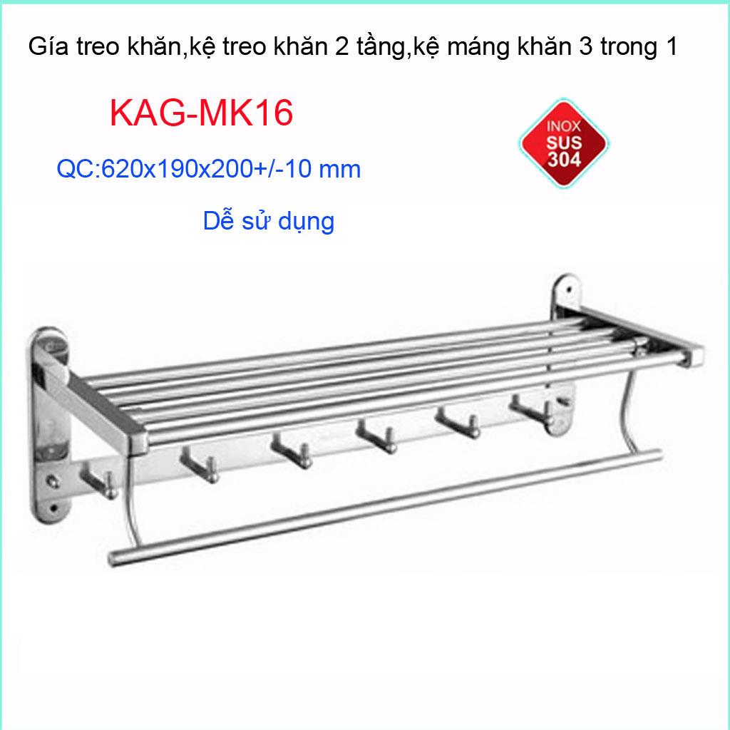 Giá treo khăn Inox 304 3 trong 1 , máng khăn inox 3 in 1 KAG-MK16