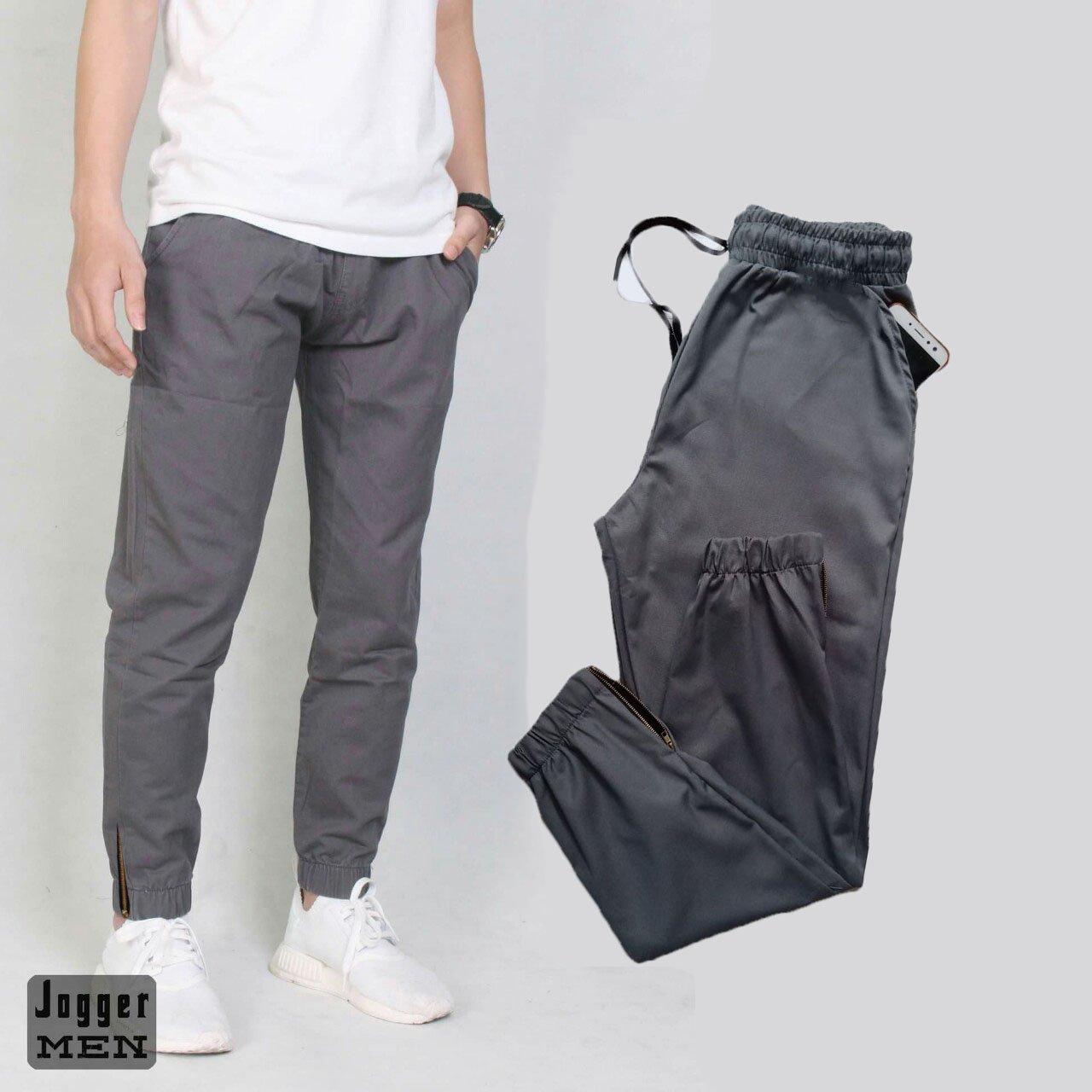 Quần kaki nam khóa zip lưng thun
