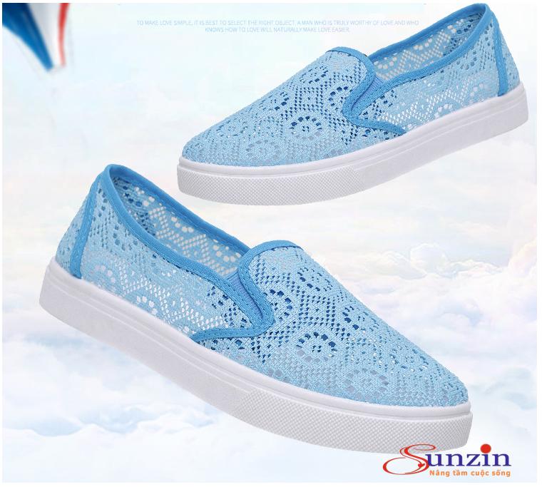 Giày lười ren nữ thoáng chân (xanh) size từ 35-40
