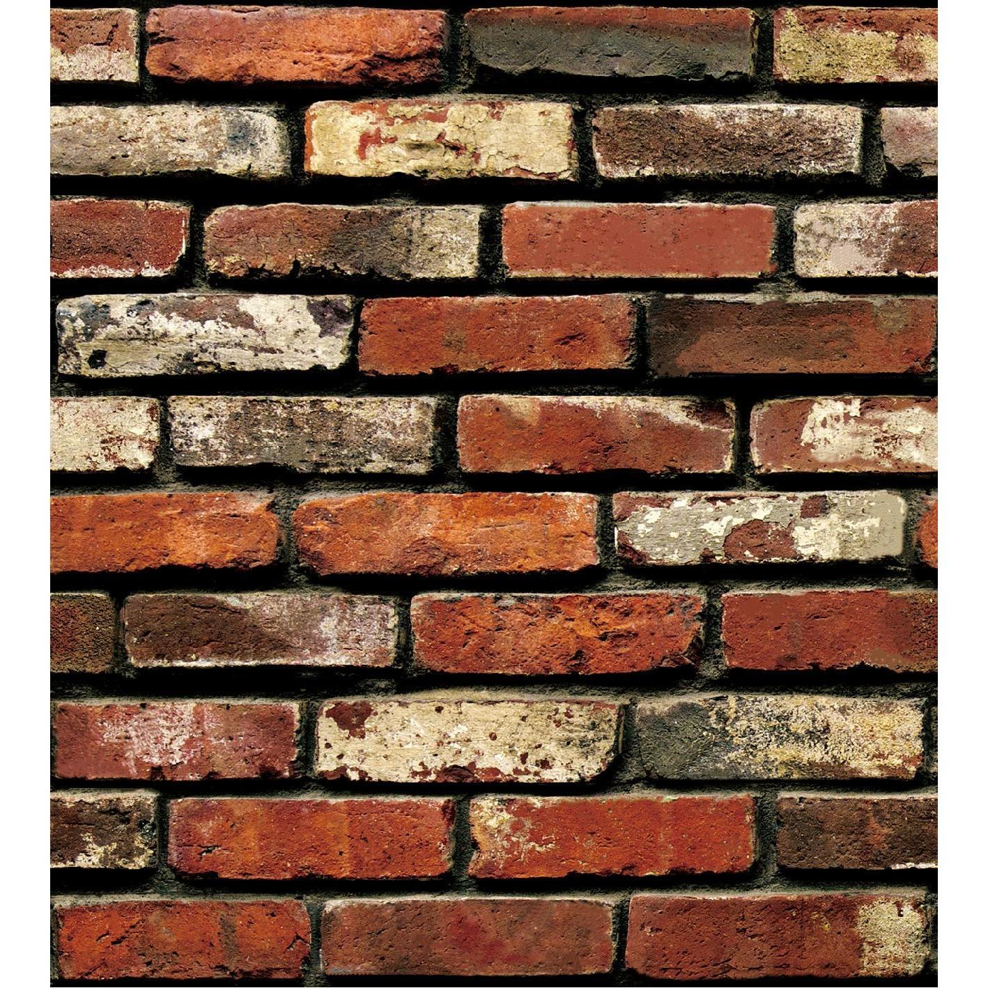 Cuộn giấy dán tường 10m giá rẻ gạch 3D đỏ khổ 0.45m có sẵn keo