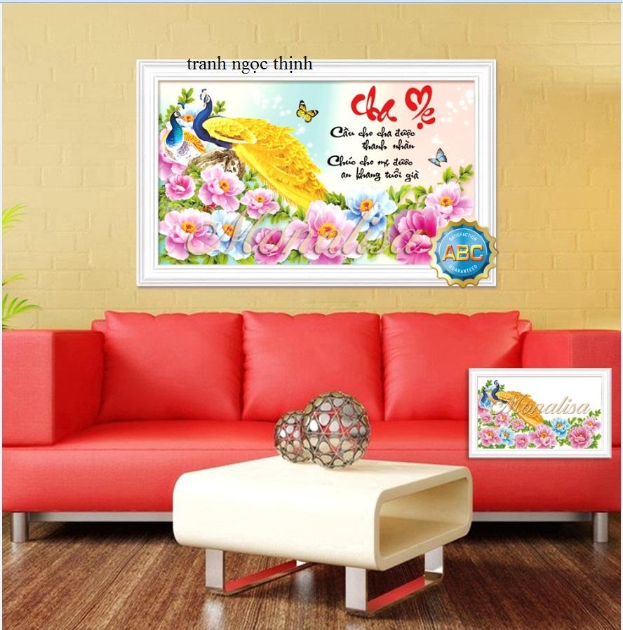 tranh đính đá cha mẹ -50x80cm-Y8147(đỏ)