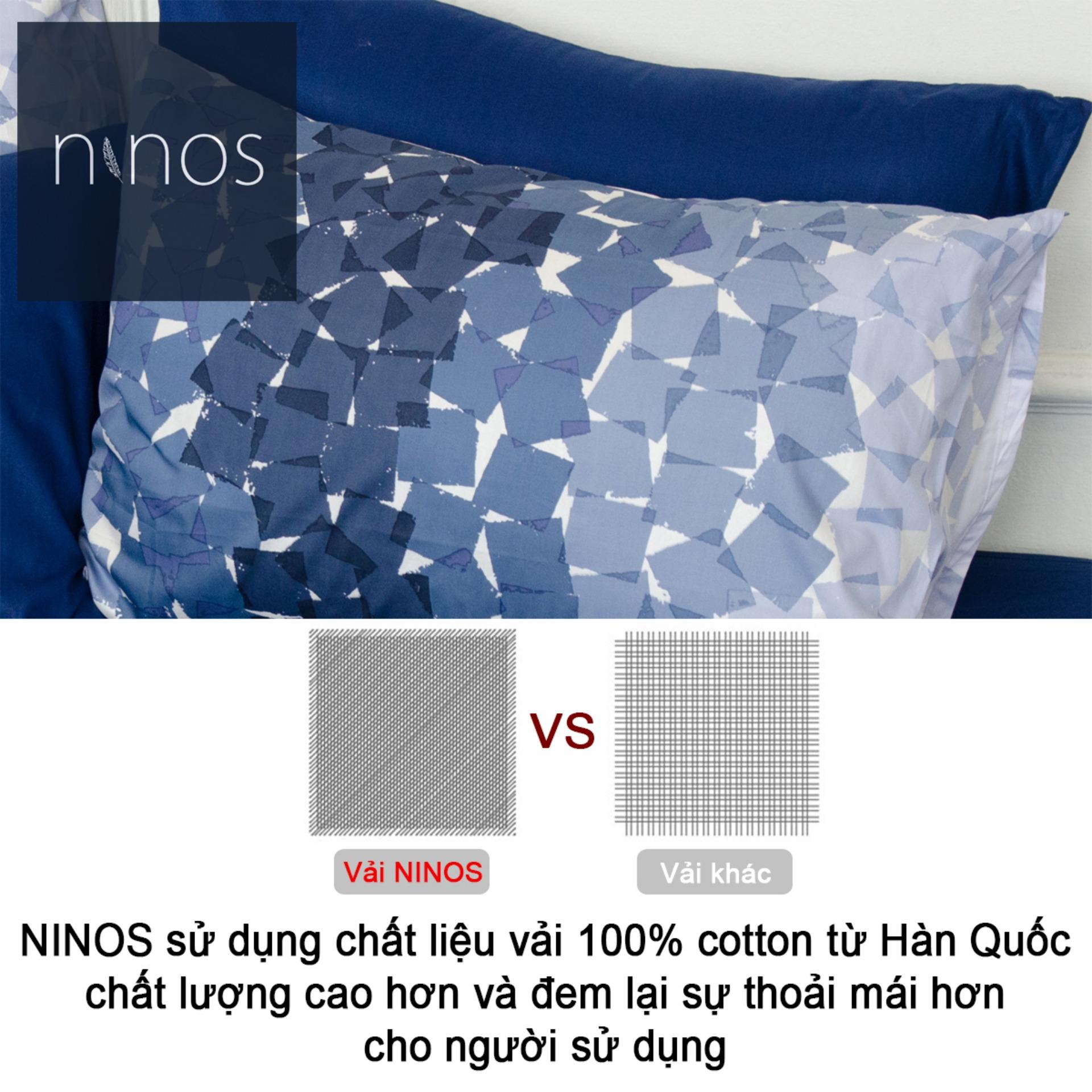 Bộ chăn ga thiết kế 180x200x20cm 6 món Ninos họa tiết Khối Navy kèm ruột