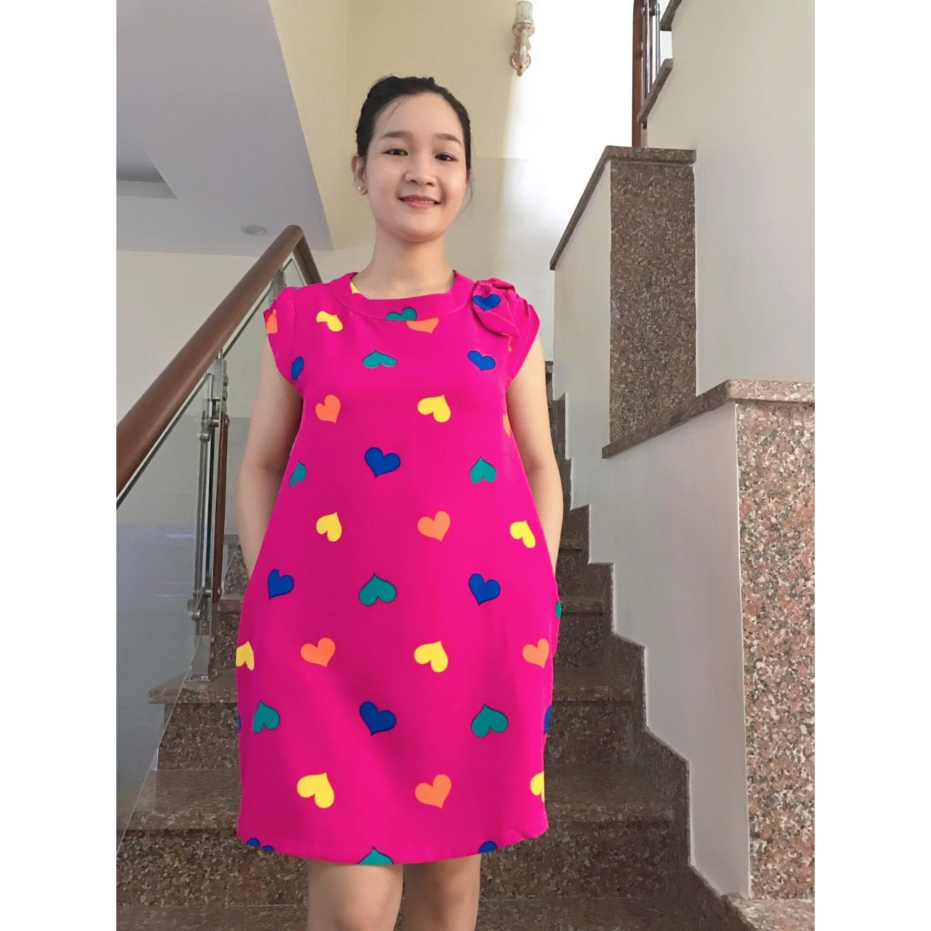 [HCM]Đầm bầu suông nơ vai (hồng)
