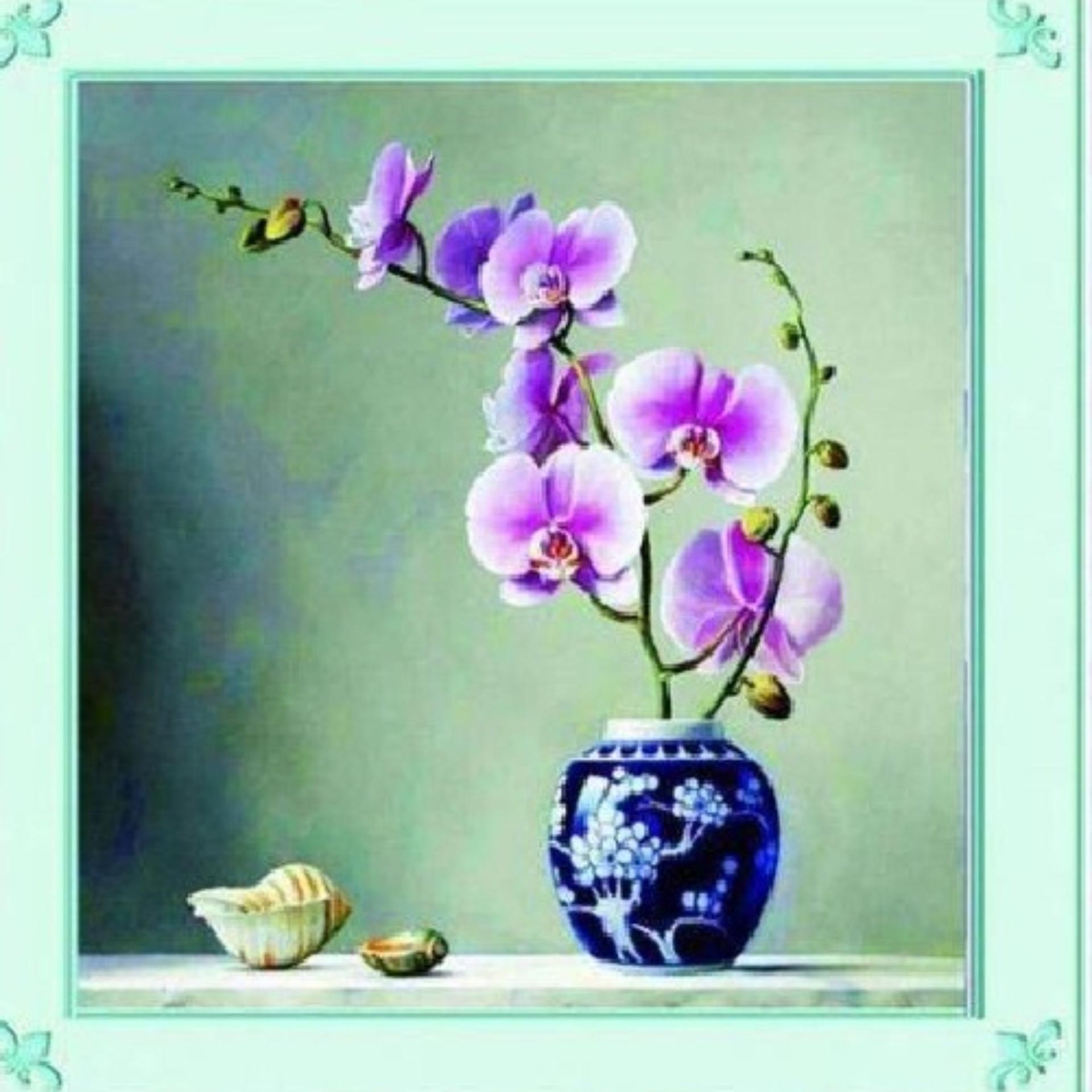 Tranh đính đá 5D Bình Hoa Lan