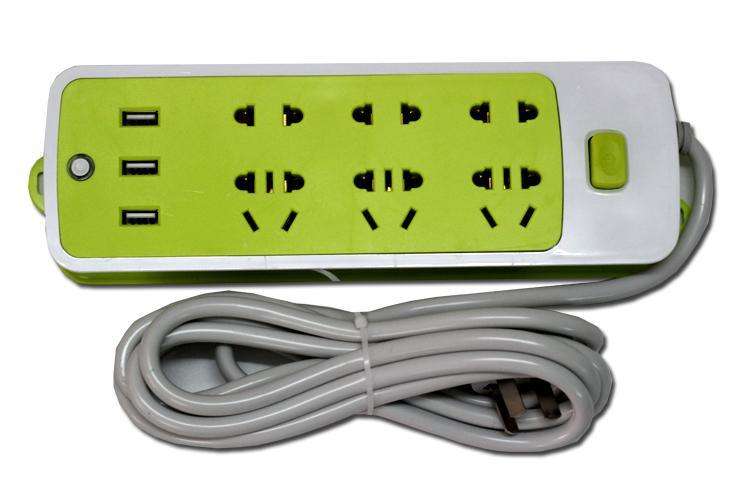 Ổ cắm điện kiêm sạc điện thoại (6 phích cắm, 3 cổng USB)