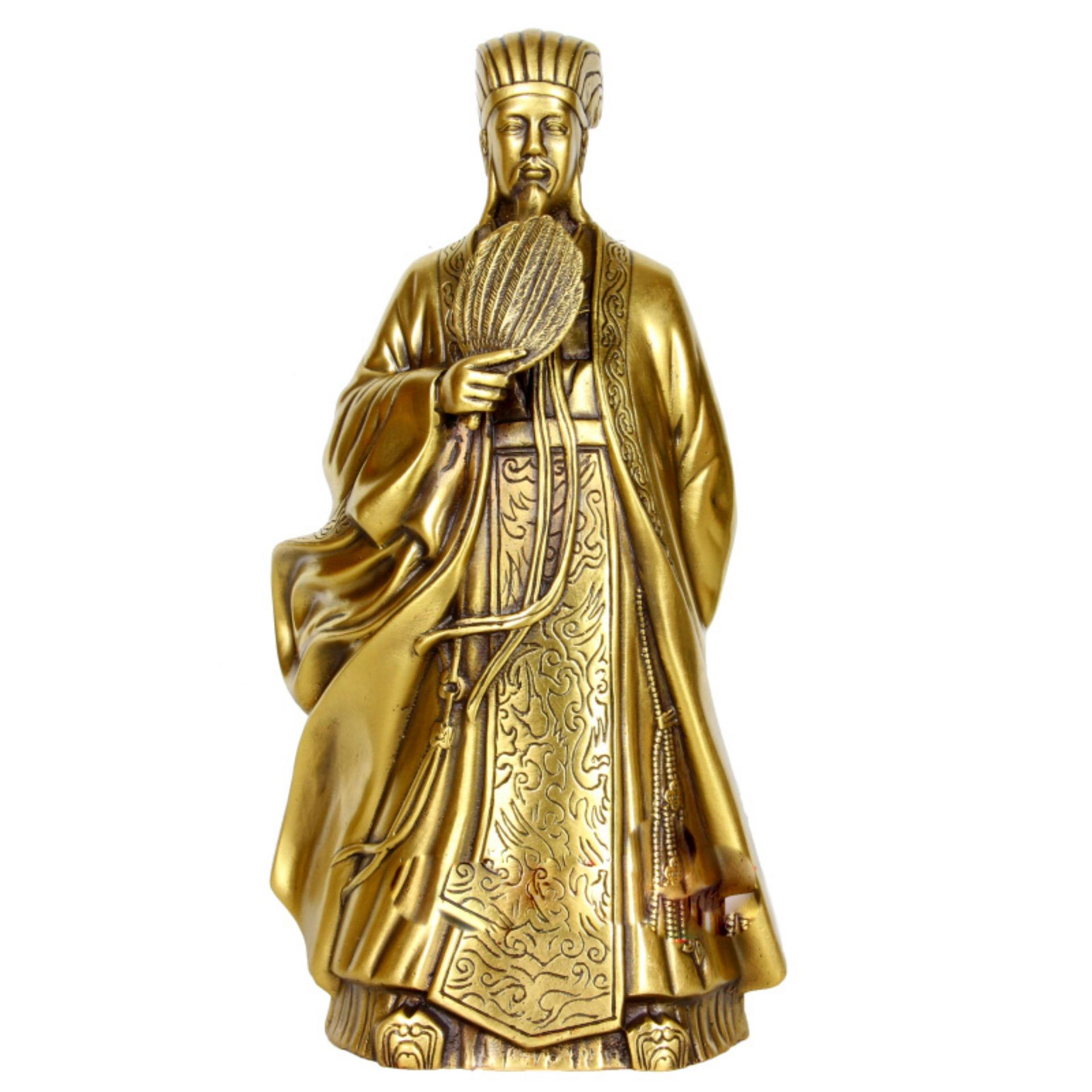 Tượng Khổng Minh (Gia Cát Lượng) - Chất liệu bằng đồng thau nặng 1600g cao 28cm phong thủy Hồng Thắng
