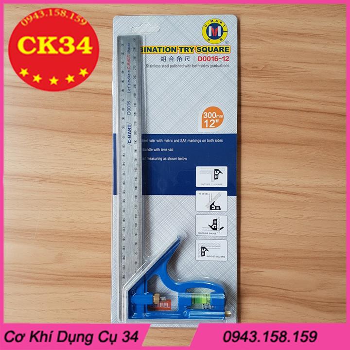Thước ke góc vuông dài 30cm có kèm thước thủy C-Mart