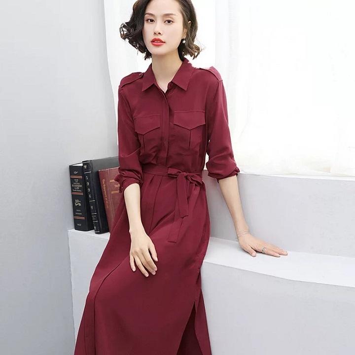 DRESS404N-ĐẦM SUÔNG SƠ MI TAY LỠ THẮT EO S-6XL