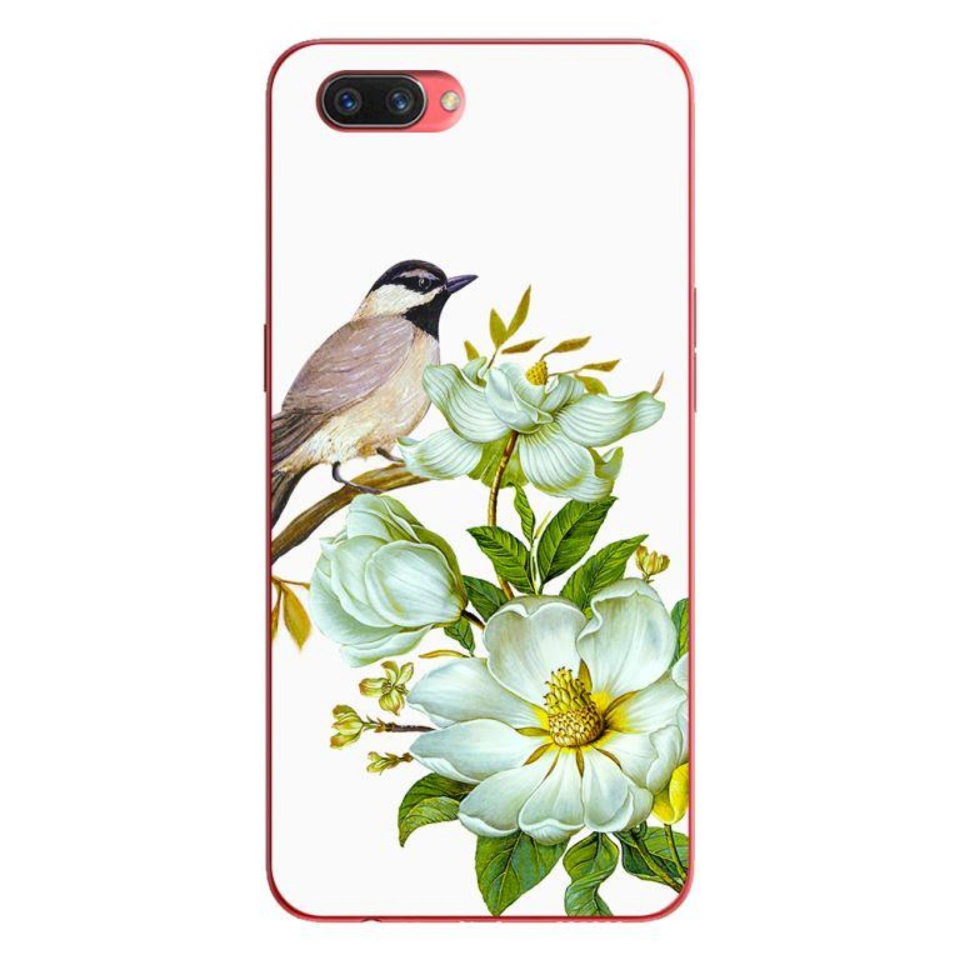 Ốp lưng oppo a3s - realme c1 - chim đậu cành hoa trắng