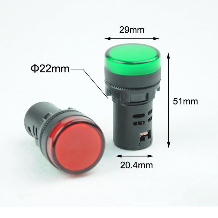 Đèn báo pha phi 22mm/220v xanh đỏ