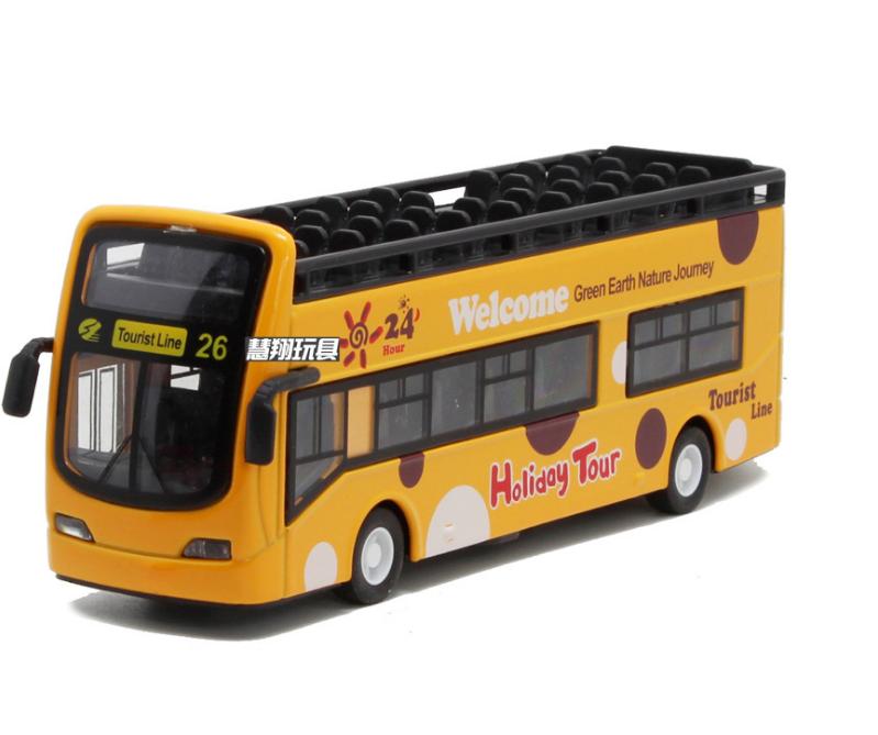 Xe buýt hai tầng Die cast - Đồ chơi trẻ em mô hình xe ô tô bằng sắt chạy cót có âm thanh và đèn