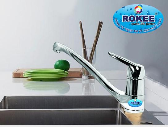 Vòi rửa chén nóng lạnh ROKEE DL108 (Trắng bạc)