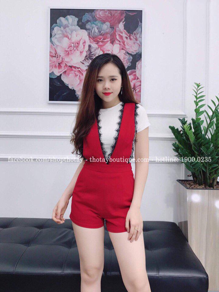 jum yếm đùi kèm áo thun rời, set yếm (Đỏ - Đen)