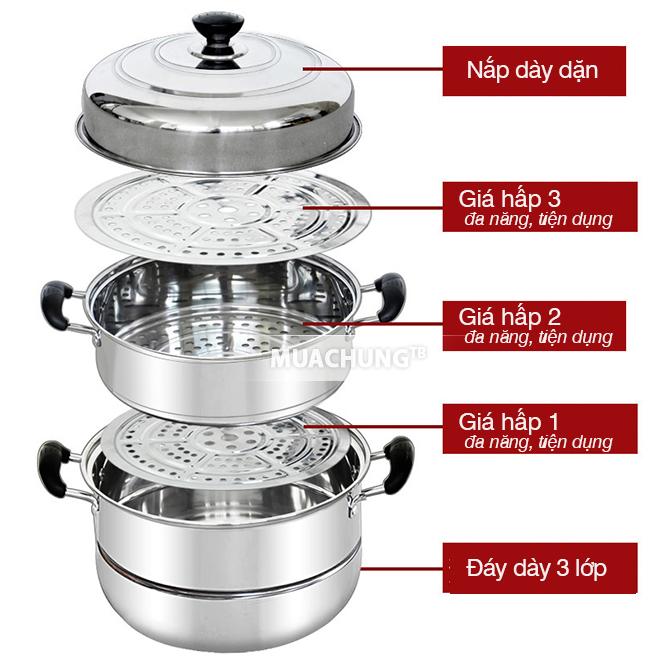 Nồi hấp inox đa năng 2 tầng 3 đáy cao cấp