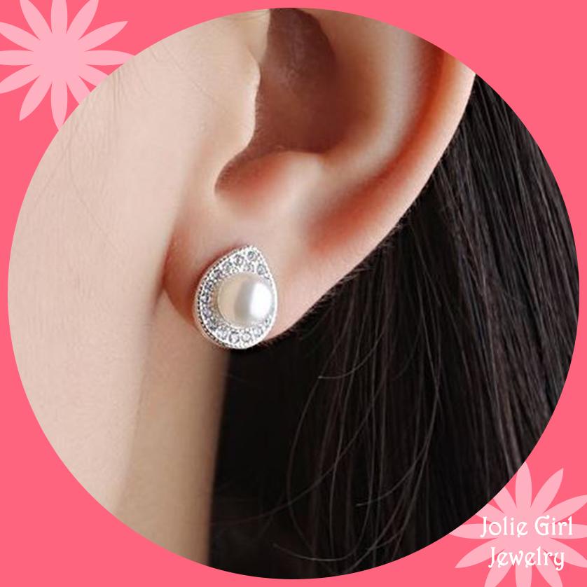 Hoa Tai Ngọc Trai HK Bạc  Đính Đá (Bạc)