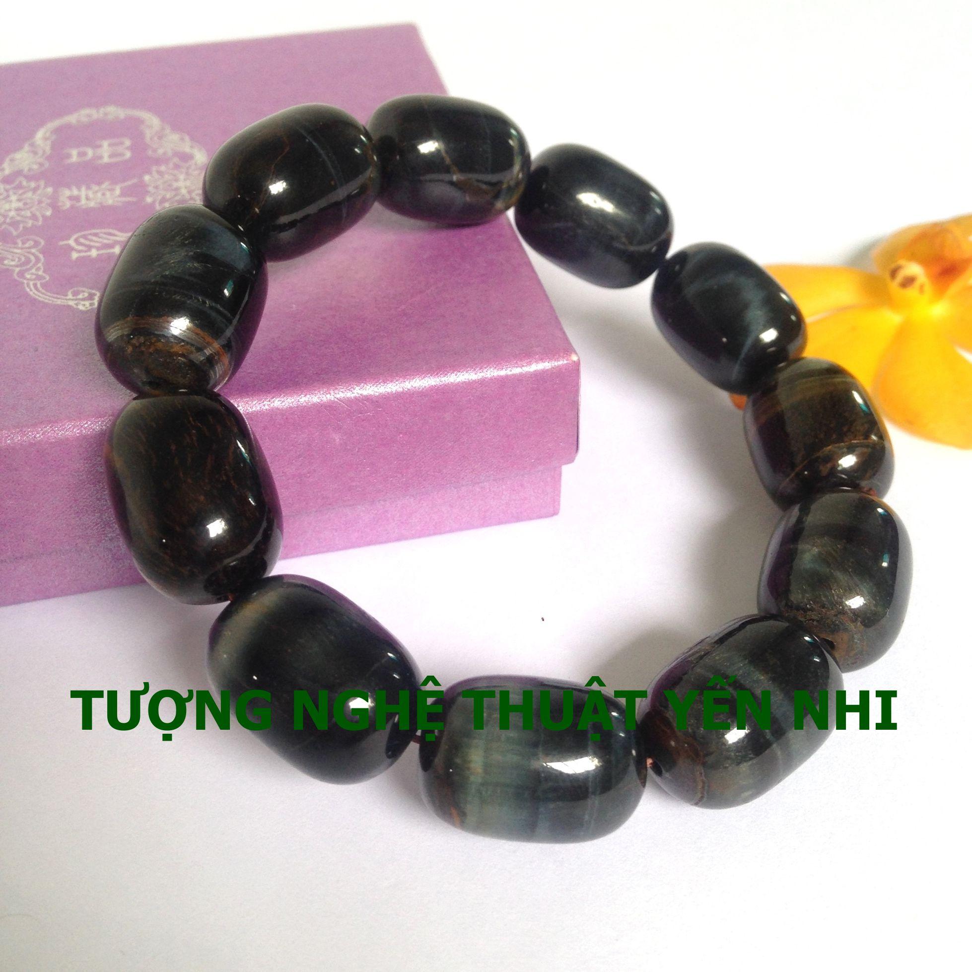 Vòng tay Lu thống đá mắt hổ xanh đen 13ly