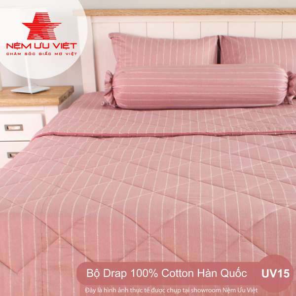 Bộ chăn drap 100% cotton Hàn Quốc UV15 (1m6x2m0)