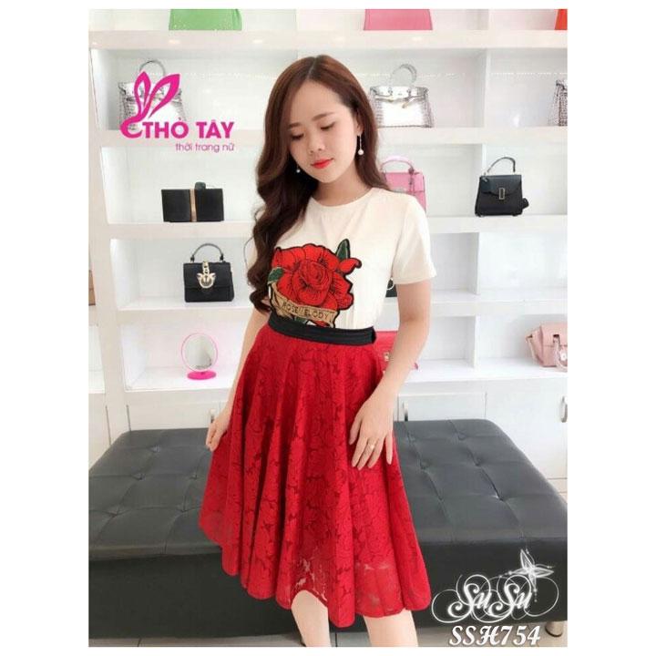 [HCM]Set váy áo thêu bông hồng