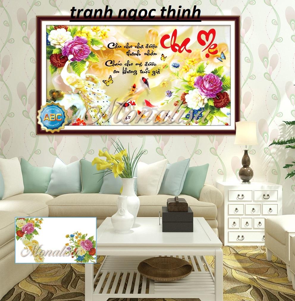 Tranh đính đá cao cấp thư pháp cha mẹ Y8143 Kích thước: 100x60cm
