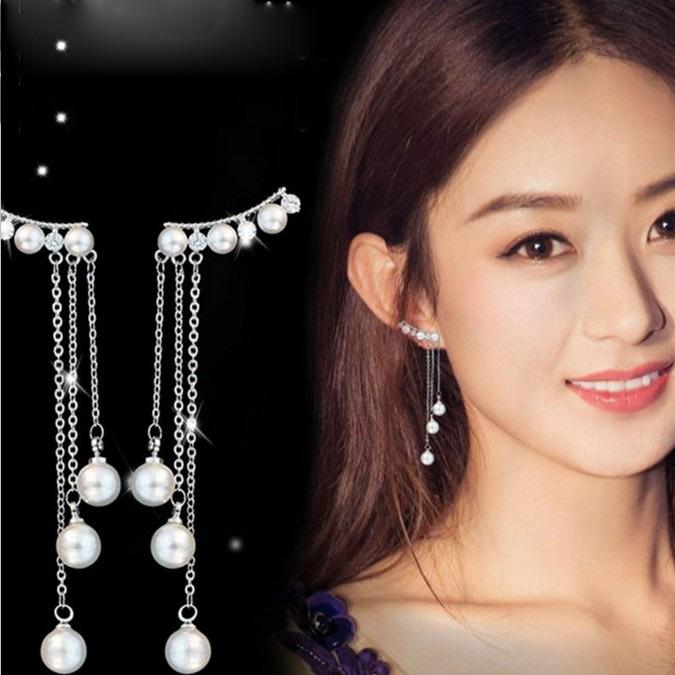 Bông tai ngọc trai tua dài bạc s925 điệu đà