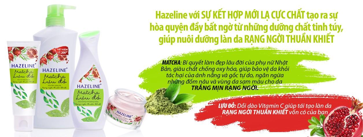 Combo 5set Hazeline Matcha – Lựu đỏ (gồm: 4Sữa tắm, 1Sữa rửa mặt, 1Sữa dưỡng thể, 1Kem dưỡng trắng + 1túi cầm tay)