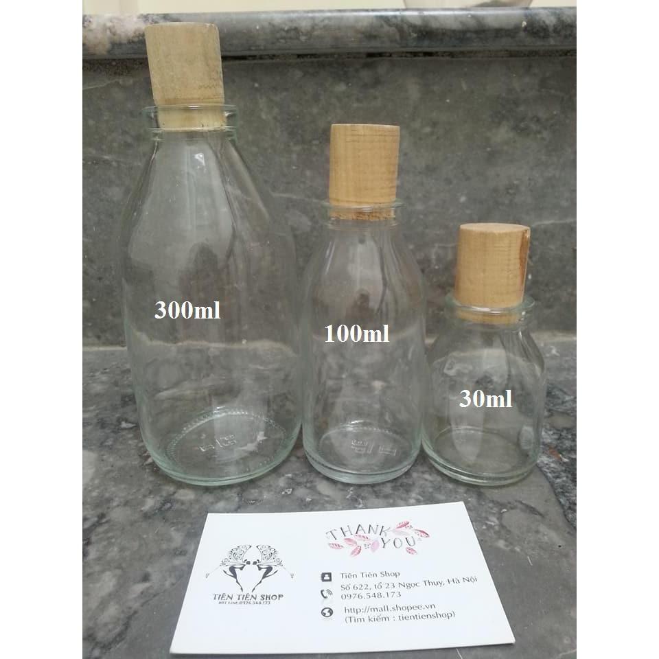 Chai thủy tinh nút gỗ 50ml, 100ml, 300ml