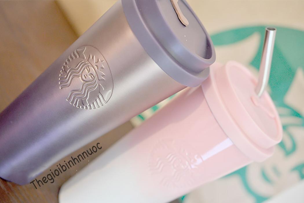 Ly Giữ Nhiệt Starbucks Tím Xanh Ombre Kèm Cọ B255