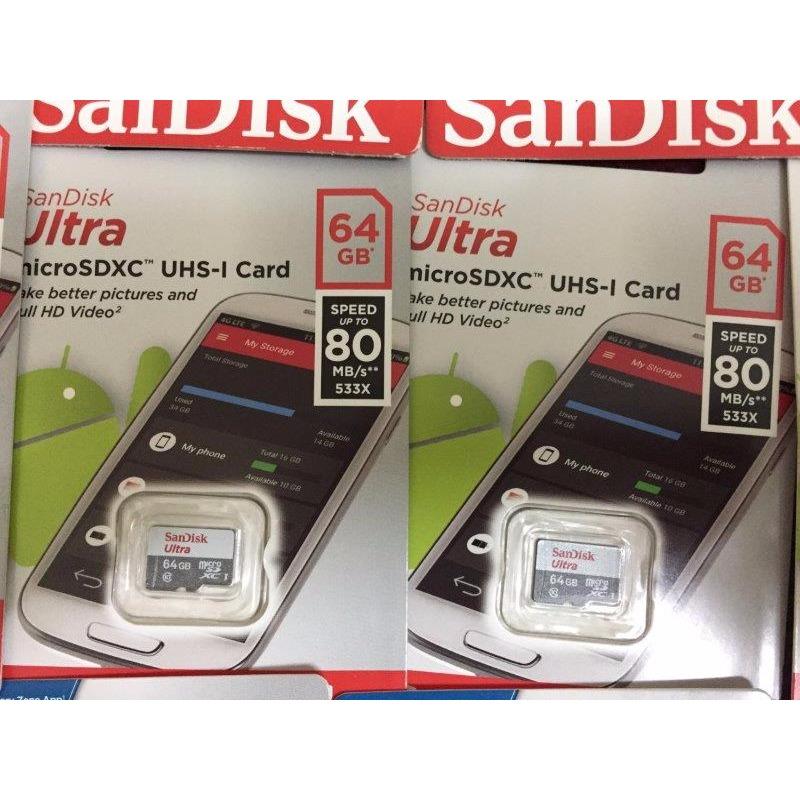 Thẻ nhớ 64GB Sandisk Ultra Micro SDHC (Class 10) 80Mb/s