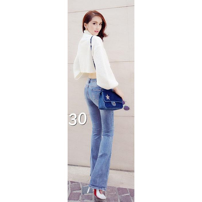 Quần jean lưng cao 4 nút ống loe xinh xắn