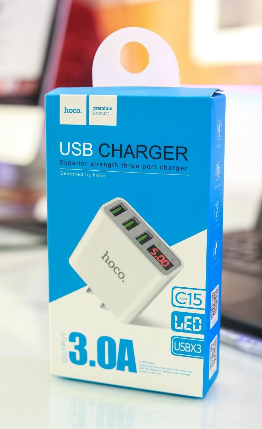 [HCM]Cốc Sạc Điện Thoại iPad Tablet 3 Cổng USB 3.0A Hoco C15