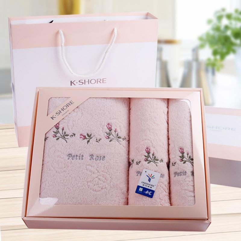 KING SHORE 100% Cotton Khăn Mặt Khăn Tắm Hộp Quà Vuông Khăn Tắm Mỗi Một Mềm Mại Thoải Mái Phúc Lợi Món Quà Cưới