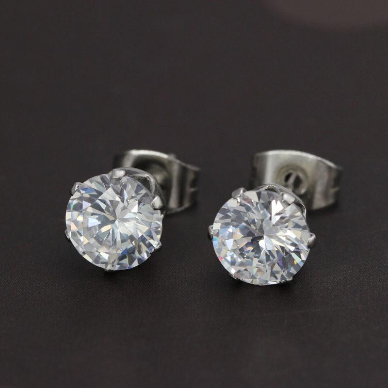 Bộ 2 bông tai thời trang 5mm BT39 (màu bạc, hột trắng)