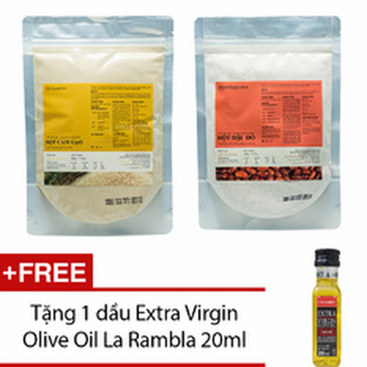 Bộ 1 bột cám gạo 200g + 1 bột yến mạch 200g + 1 bột đậu đỏ 200g +tặng 1 dầu extra virgin olive oil la rambla 20ml