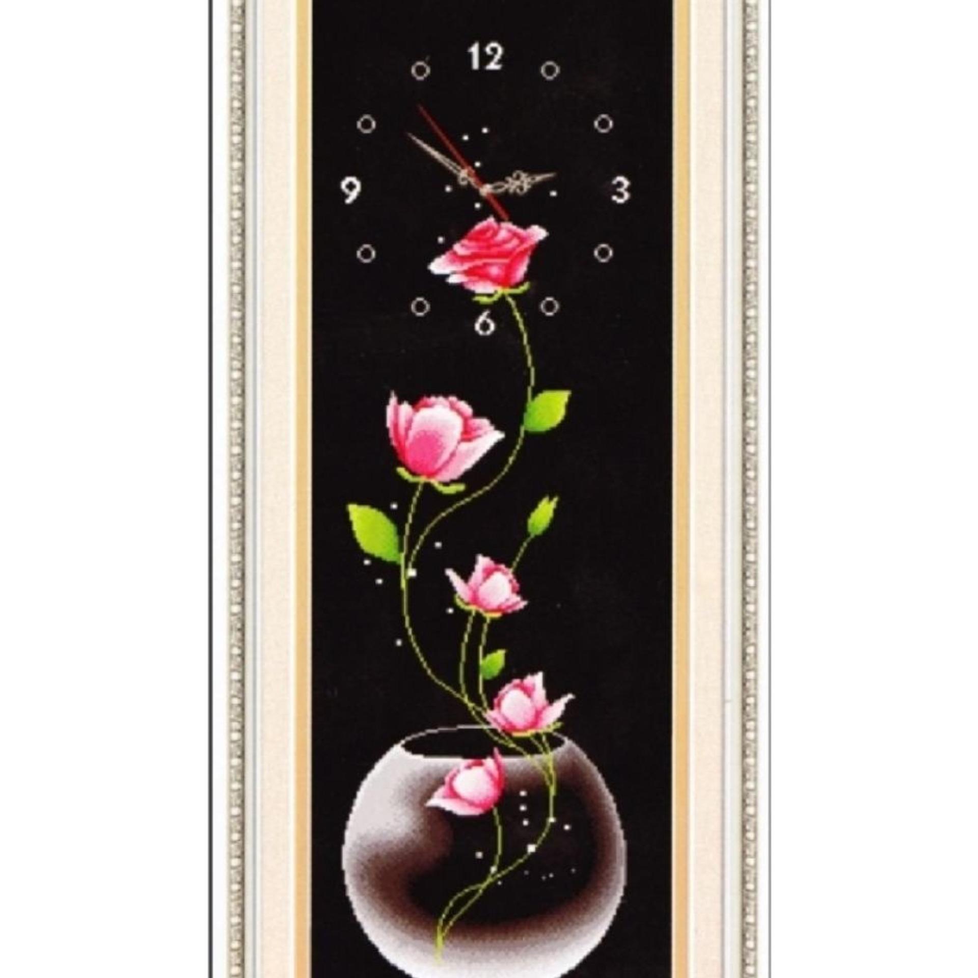 Tranh thêu chữ thập cao cấp Đồng hồ Bình hoa DLH- YA1019- Ngocthinhshop